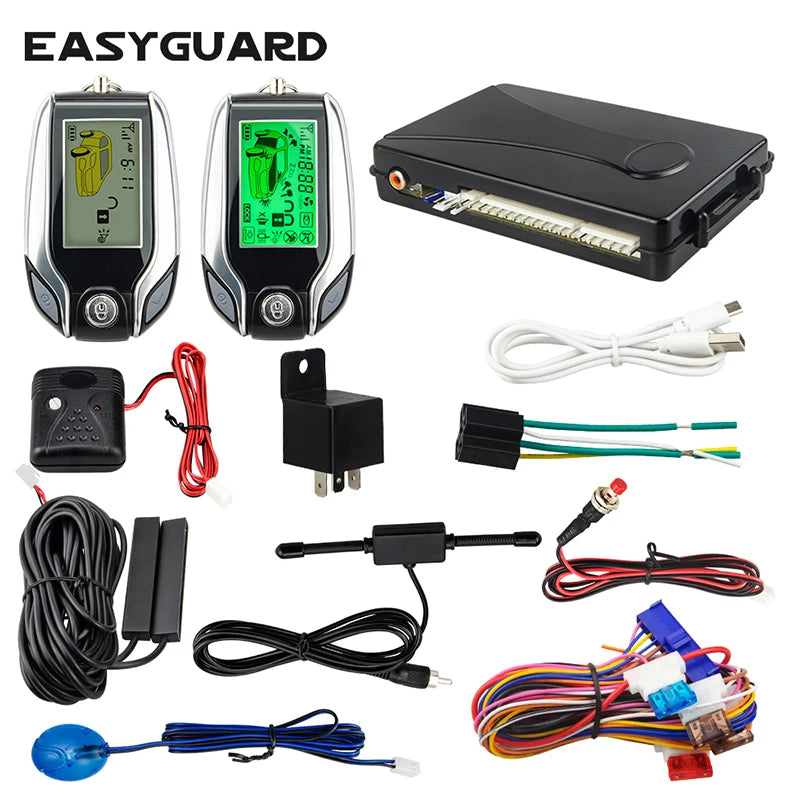 EASYGUARD 2 Way pke System LCD Pager Display auto lock unlock security vibration alarm shock sensor security kit（without siren）