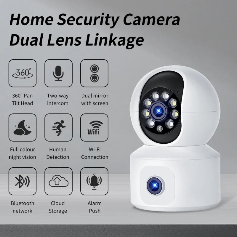 Home Security Camera 1080P Dual Lens WiFi Indoor Outdoor Night Vision Motion Detection Two Way Audio Waterproof Cloud Storage